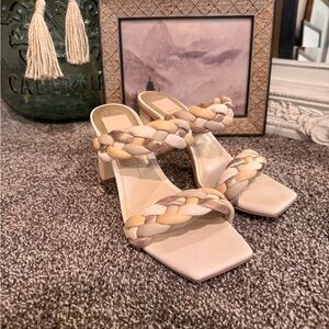 Dolce Vita Braided Strap Heels in Cream and Tan